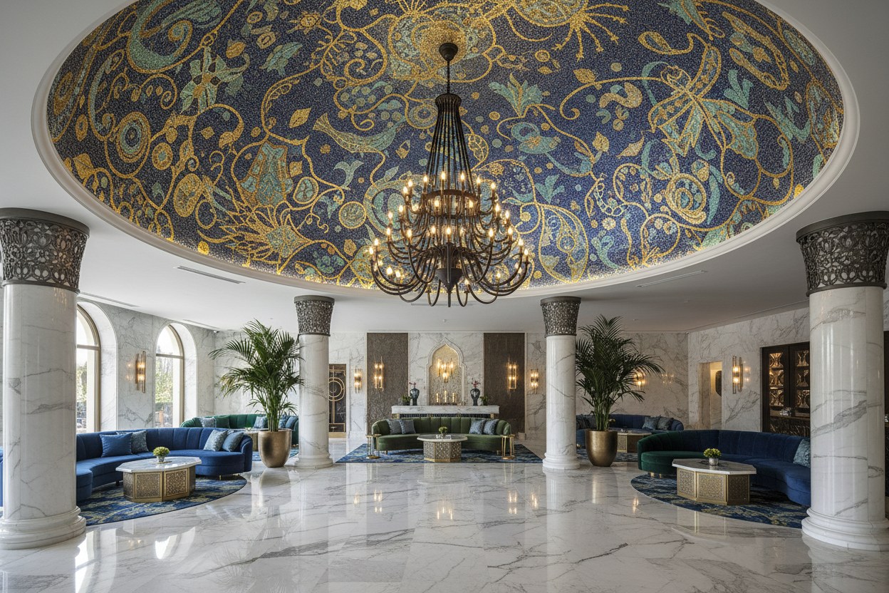 Karaköy butik otel lobi mozaik — kubbe deseni